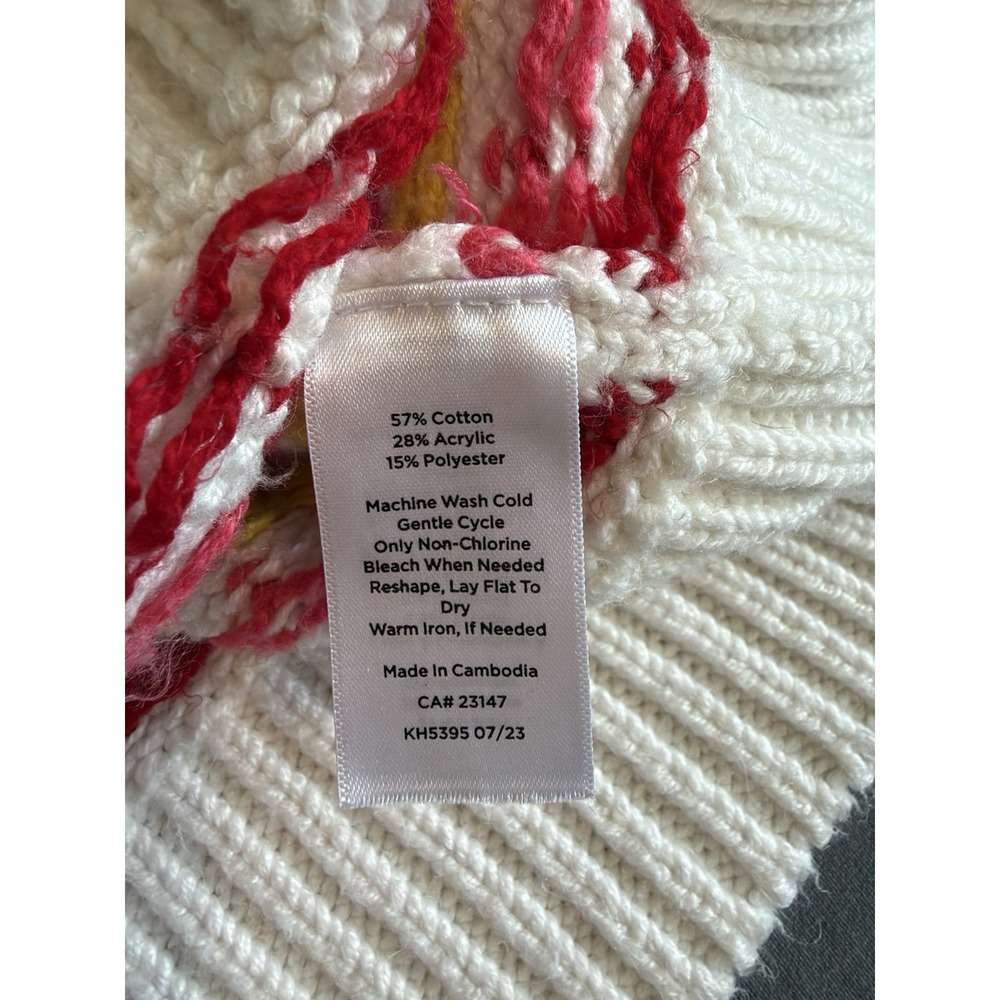 Talbots Rainbow Multicolor Birdseye Puff Sleeve White Cotton Blend Lg Sweater - Picture 7 of 8